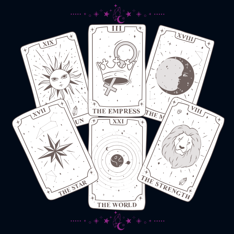 Tarot Karten diverse auf dunklem Hintergrund